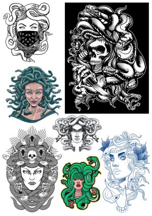 Medusa Snake Hair Mythology Portraits Vector Collection Free Vector