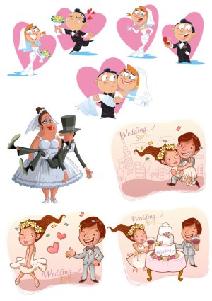 Wedding Cartoon Characters and Scenes Vector Set Free Vector