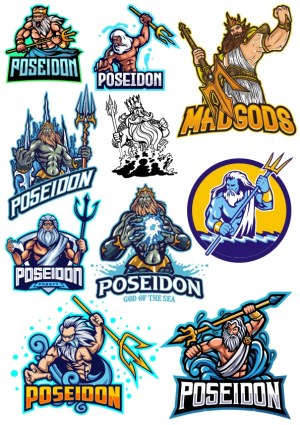 Set of Poseidon Vector Logos and Illustrations Free Vector