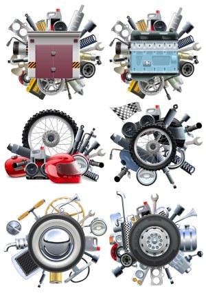 Detailed Automotive and Motorcycle Parts Vector Collection Free Vector