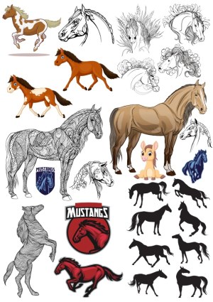 Collection of Horse and Mustang Vector Illustrations and Silhouettes Free Vector