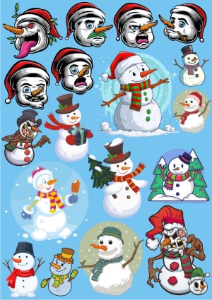 Cartoon and Expressive Snowman Characters with Various Christmas Themes Free Vector
