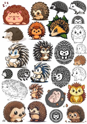 Collection of Cute and Stylized Hedgehog Vector Illustrations Free Vector