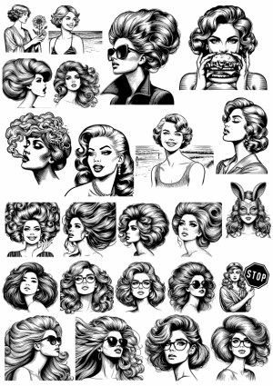 Black and White Vintage Woman Portraits with Various Hairstyles and Accessories Free Vector