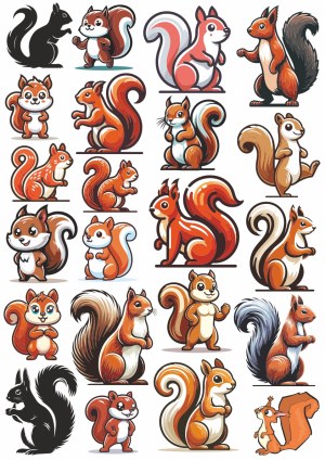 Collection of Cartoon and Realistic Squirrel Vector Illustrations Free Vector