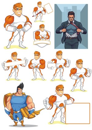 Set of Superhero Characters in Various Poses Free Vector
