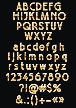 Golden Striped Alphabet and Symbols Vector Set Free Vector