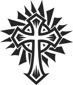 Decorative Tribal Celtic Cross with Radiant Sunburst Free Vector