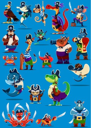 Cute Cartoon Pirate Animals Vector Set Free Vector