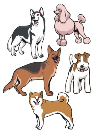Vector Illustration of Five Different Dog Breeds Free Vector