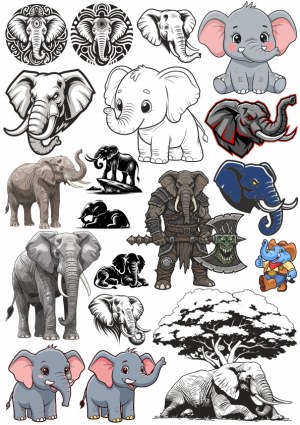Elephant Illustrations and Cartoon Characters Collection Free Vector