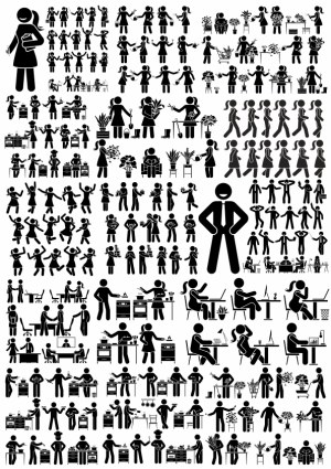 Various Business and Office Stick Figure Silhouettes Free Vector