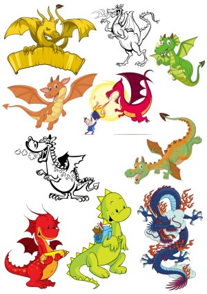 Collection of Colorful Cartoon and Mythical Dragons Free Vector