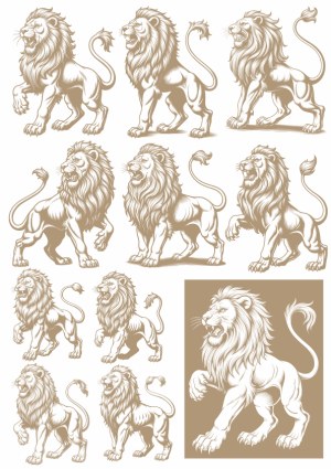 Set of Vintage Hand-Drawn Lion Illustrations in Various Poses Free Vector