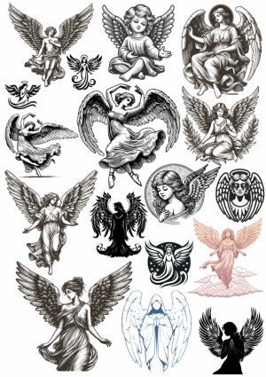 Collection of Detailed Angel Illustrations and Silhouettes Free Vector