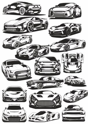 Black and White Vector Silhouettes of Various Sports Cars Free Vector