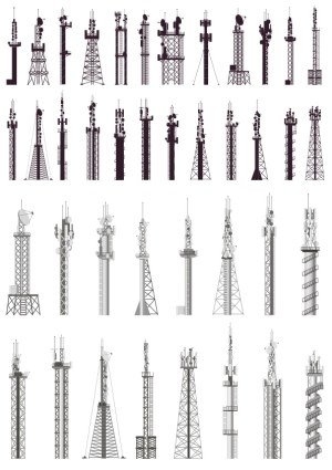 Collection of Vector Telecommunications and Radio Towers Free Vector