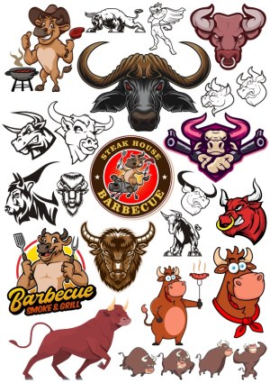 Bull and Buffalo Vector Illustrations for Barbecue and Steakhouse Logos Free Vector