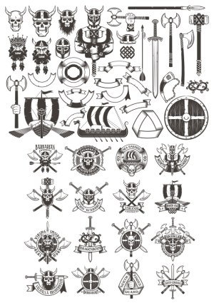 Black and White Viking and Warrior Vector Icon Set Free Vector