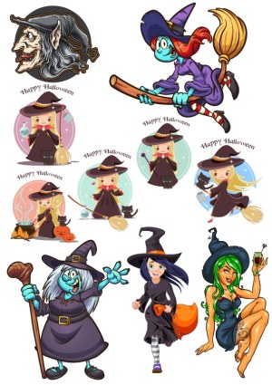 Collection of Halloween Witches Vector Illustrations Free Vector
