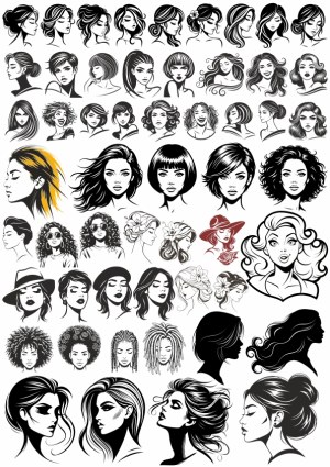 Collection of Diverse Female Hairstyles Vector Illustrations Free Vector