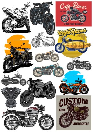 Collection of Vintage and Custom Motorcycle Vector Illustrations Free Vector