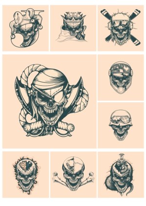 Set of Vintage Pirate and Skull Illustrations Free Vector