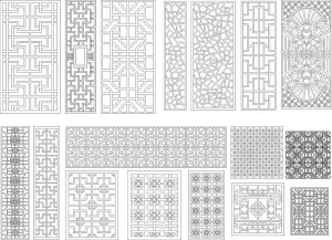 Set of Intricate Asian Geometric and Floral Window Panel Vector Patterns Free Vector