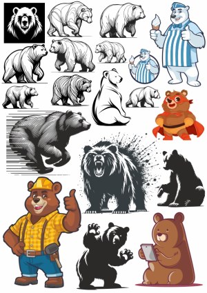 Collection of Bear Illustrations and Cartoon Characters Free Vector