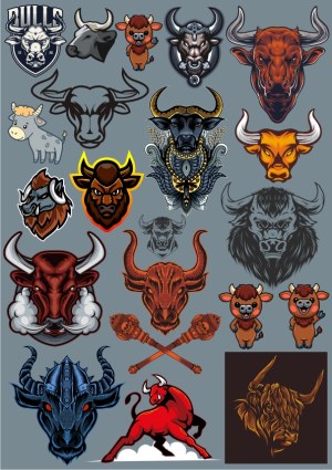 Collection of Bull and Buffalo Head Vector Illustrations Free Vector
