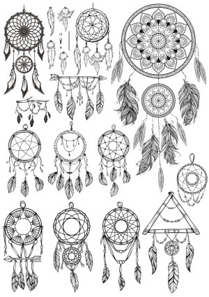 Hand-drawn Black and White Dreamcatcher Vector Set Free Vector