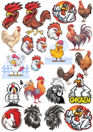 Variety of Cartoon and Realistic Rooster and Chicken Illustrations Free Vector