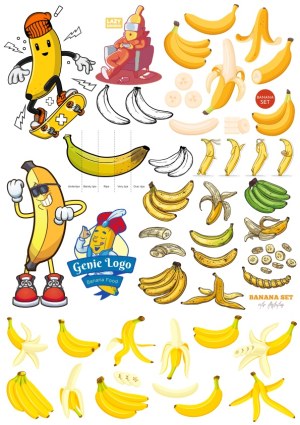 Banana Illustrations and Cartoon Characters Vector Set Free Vector