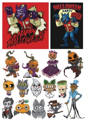 Halloween Character Collection with Werewolves, Pumpkins, and Classic Monsters Free Vector