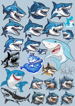 Collection of Cartoon Shark Vector Illustrations Free Vector