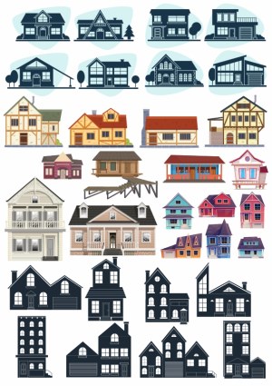 Collection of Residential House Vector Illustrations in Various Styles Free Vector