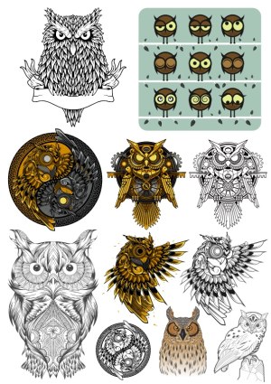 Collection of Various Owl Vector Illustrations and Designs Free Vector