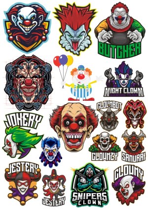 Set of Colorful Evil Clown and Joker Mascot Vector Illustrations Free Vector