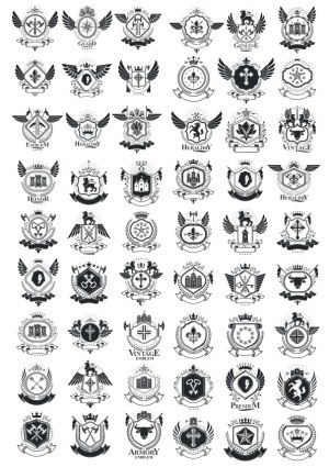 Set of 60 Vintage Heraldic and Emblem Vector Badges Free Vector