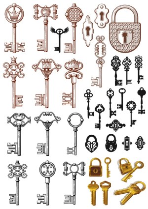 Vintage and Modern Decorative Keys and Padlocks Vector Set Free Vector