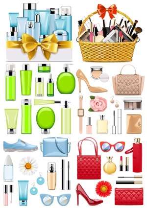 Collection of Beauty Products, Fashion Accessories, and Footwear Vectors Free Vector