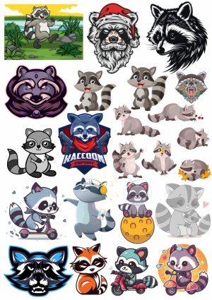 Collection of Cartoon and Mascot Raccoon Vector Illustrations Free Vector