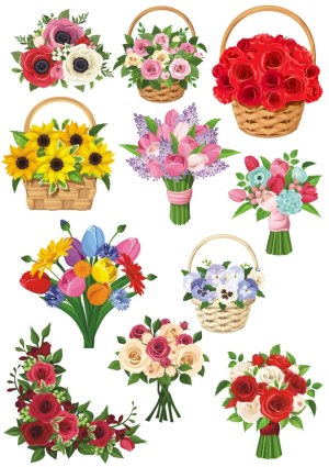 Collection of Flower Bouquets and Baskets Vector Illustrations Free Vector