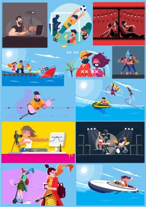 Dynamic Lifestyle and Entertainment Vector Illustrations Set Free Vector