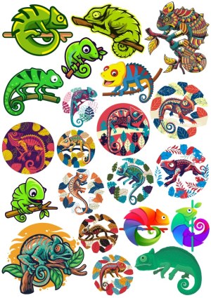 Colorful and Stylized Chameleon Vector Illustrations Collection Free Vector