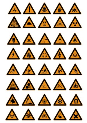 Collection of 35 Various Hazard and Warning Safety Signs Free Vector