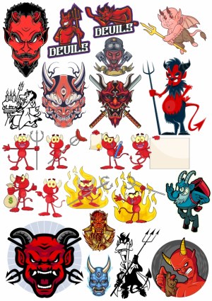 Various Devil and Demon Cartoon and Tribal Vector Illustrations Free Vector