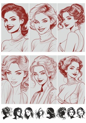Elegant Women Portrait Vector Illustrations and Silhouettes Free Vector
