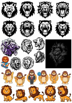 Collection of Lion Head and Cartoon Lion Vectors Free Vector