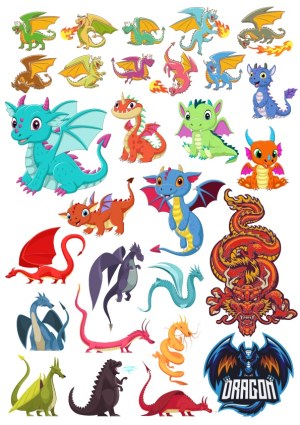Colorful Cartoon Dragons and Fantasy Dragon Designs Collection Free Vector
